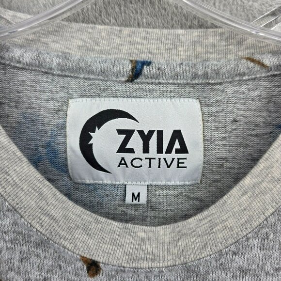 Zyia Active Cropped Sweater M Athletic Grey Blue Brown Floral Boxy Dolman Sleeve - Picture 2 of 9